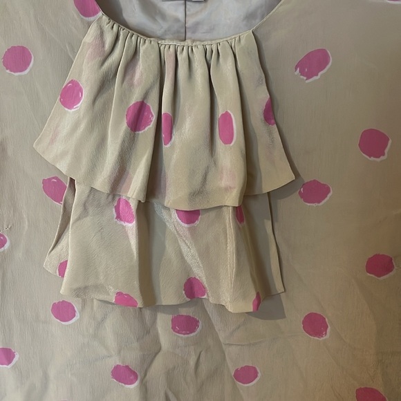 Kate Spade Tan and Pink Silk Dress with Pleated Ruffles and Cap Sleeves size 8 - Picture 4 of 6